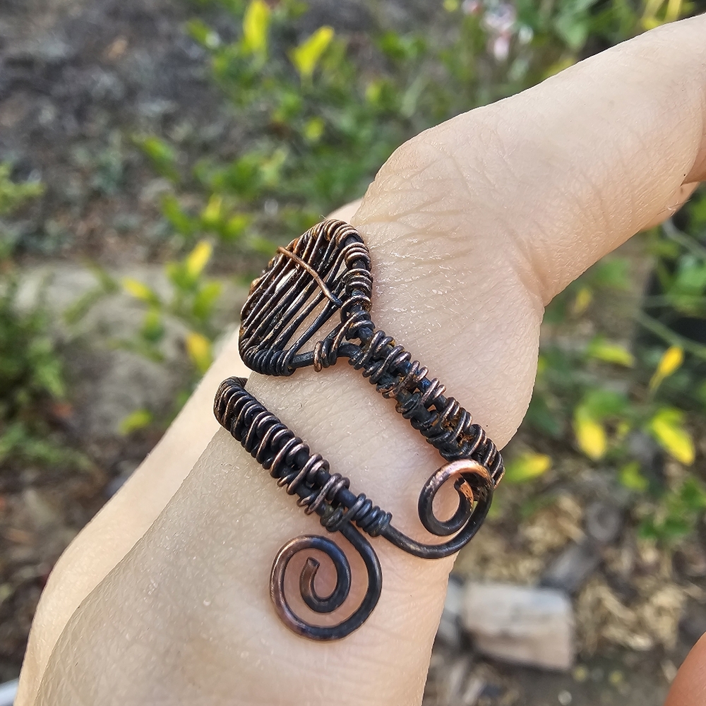Wire Wrapped Boho Style Copper Leaf Ring - image 4